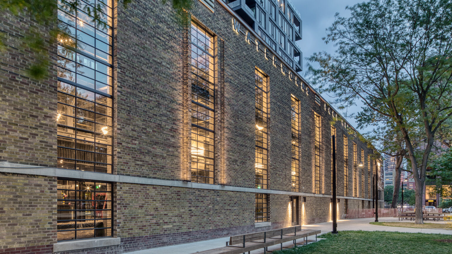 Waterworks Food Hall at night