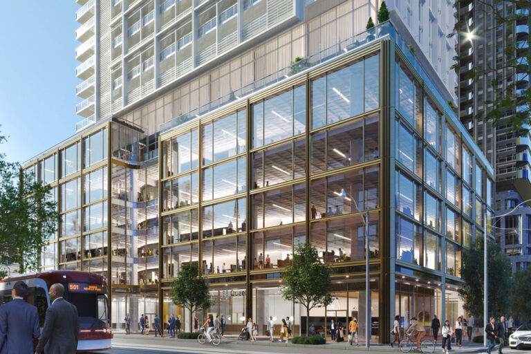 88 Queen building entrance with people on the sidewalk