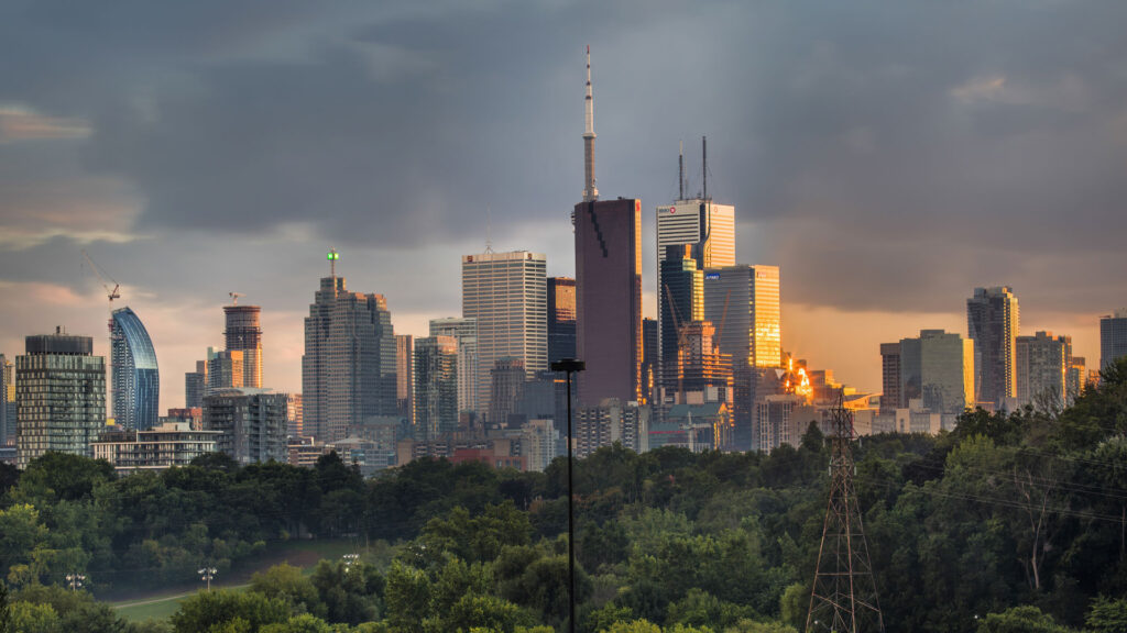 Toronto's skyline during sunset