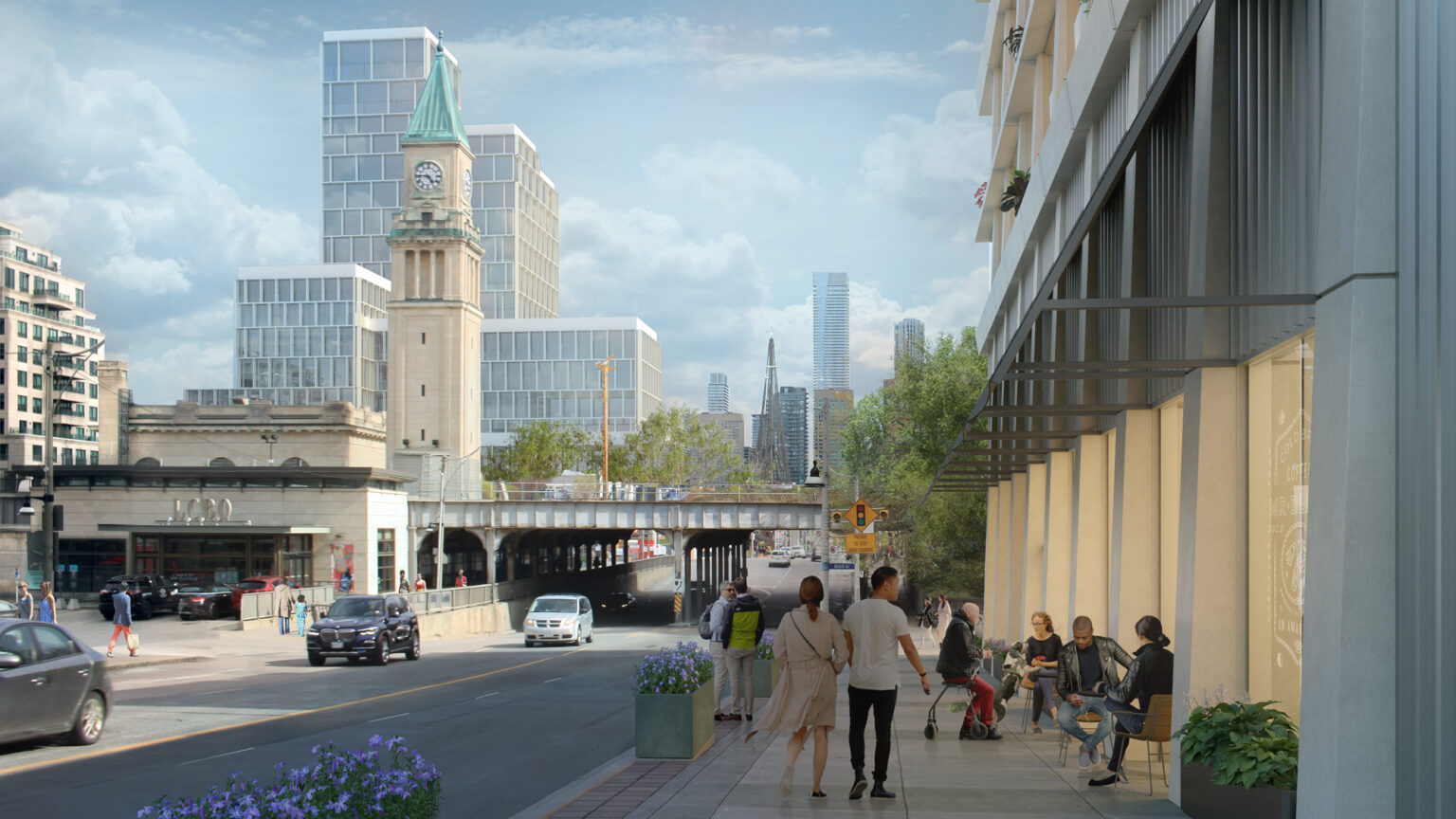 A proposed streetscape rendering of Yonge and Birch with a retail component